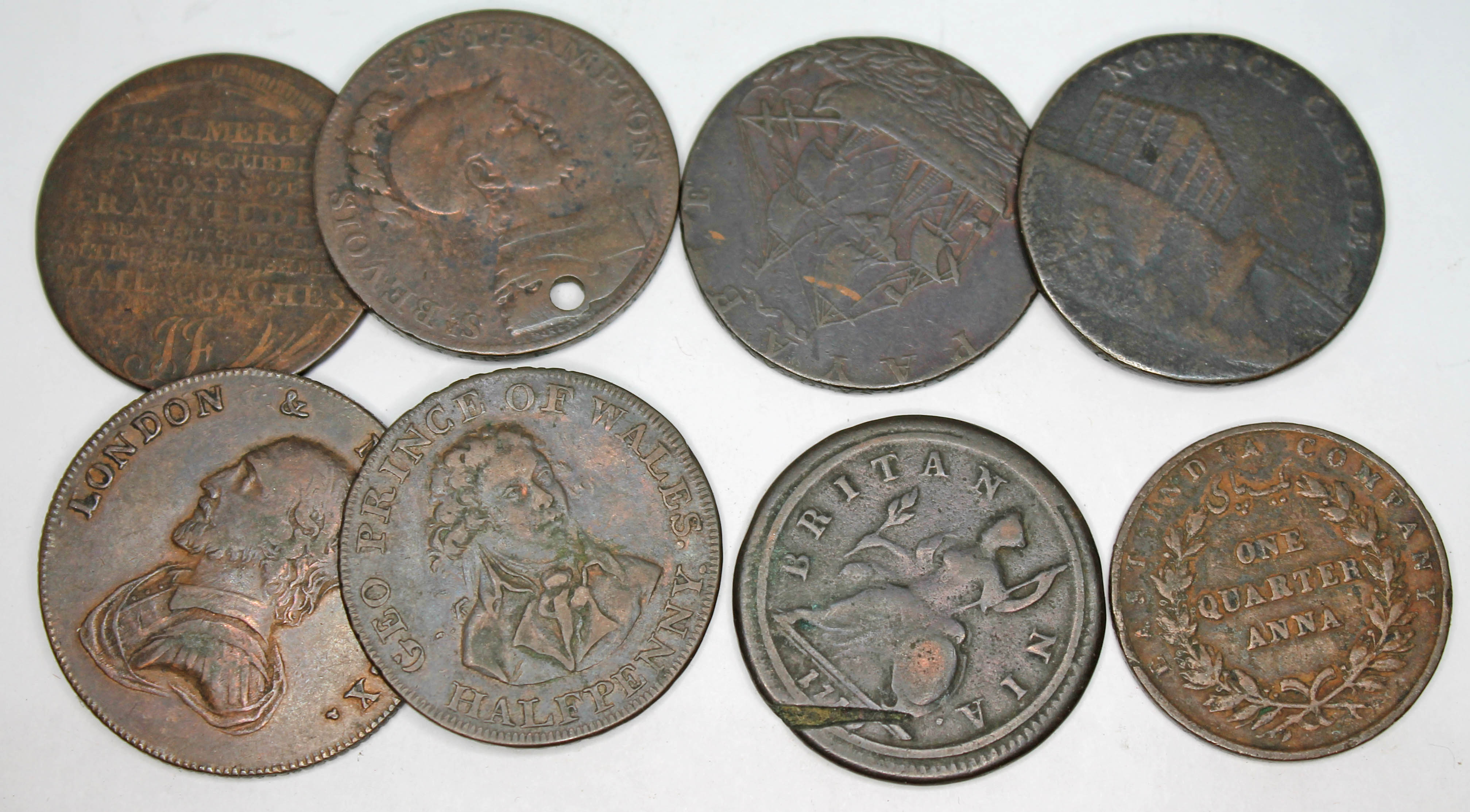 A collection of copper tokens including Mail Coaches, Southampton half penny, Portsea half penny, - Image 2 of 2