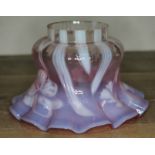 A crimped glass oil lamp shade, outer fitting diam. 66mm.