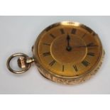 A 14ct gold ladies pocket watch marked '14C' to inside case back, the dial having Roman numerals and