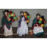 Three Royal Doulton figures - The Old Balloon Seller HN1315, Biddy Pennyfarthing HN1843, The Balloon