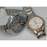 Two stainless steel quartz wristwatches comprising a Seiko Kinetic Auto-relay 100m and a Citizen