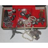 Jewellery box with a selection of silver and other vintage jewellery etc.
