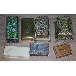 A mixed lot of stamp cases including Edwardian, cast brass, Art Nouveau style etc.