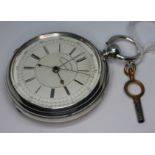 A Victorian hallmarked silver centre seconds chronograph pocket watch, the white enamel dial