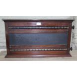 A snooker/billiards mahogany score board, mother of pearl maker's label indistinct, 98cm x 54cm.