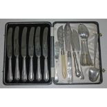 A mixed lot of hallmarked silver comprising a cased set of six silver handled knives, silver