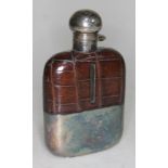 A silver plated and leather hip flask, height 13.5cm.