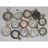 A mixed lot of ladies pocket watches and trench type watches including mother of pearl, silver and