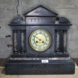 A black slate and marble mantle clock, length 40.5cm, height 40cm.