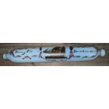 A Victorian painted glass rolling pin, named and dated Burnham 1855, length 36cm.