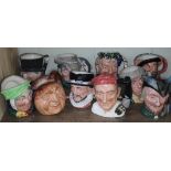 A colection of 10 large Royal Doulton character jugs including The Busker, Falstaff, The Poacher,