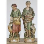 A pair of large Royal Dux Bohemia figures, Shepherd and Shepherdess, model numbers 1060 & 1061,