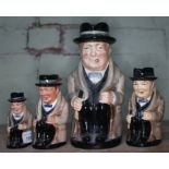 4 Royal Doulton Winston Churchill toby jugs, of different sizes - height 9.5cm, 13cm, 14cm, and 23.