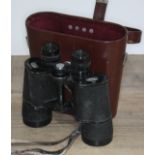 Pair of Carl Zeiss Jena Jenoptem 7 x 50w binoculars in leather case. Serial number 6481655 Some