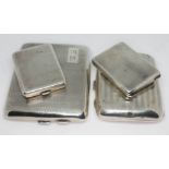 Hallmarked silver comprising two cigarette cases and two card cases, gross wt. 7oz.