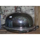 A large silver plated cloche by Walker and Hall, length 59cm.