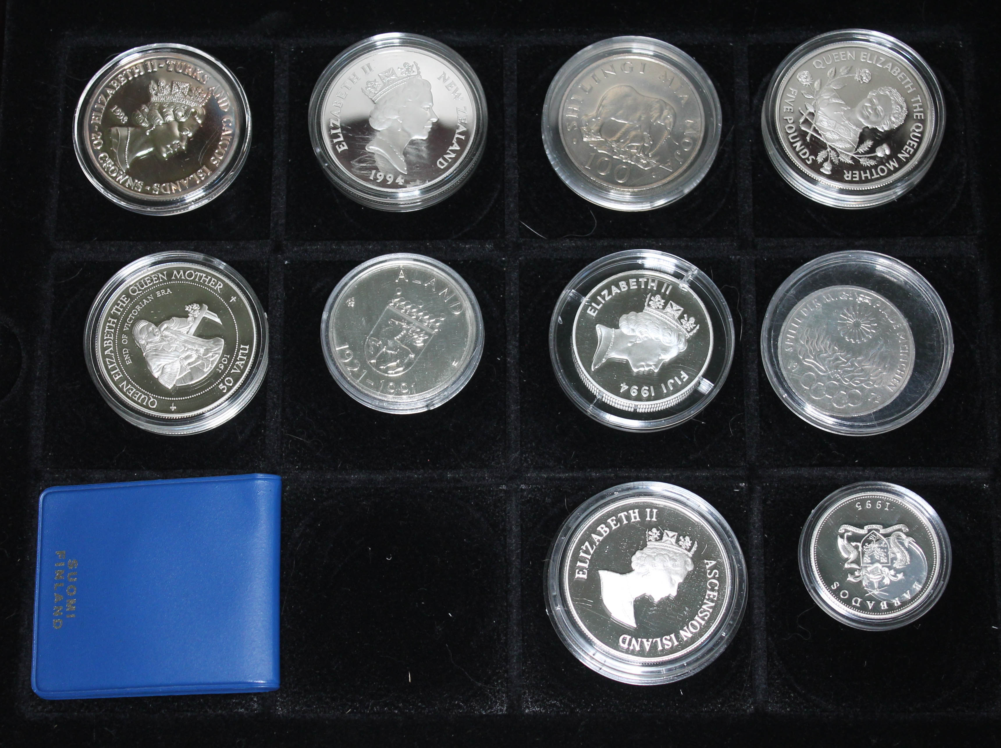 A box of silver commemorative coins.