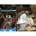 Two boxes with model railway items, lead animals and model cars Catalogue only, live bidding