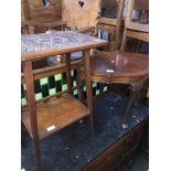 A carved top occasional table and another with walnut veneered top Catalogue only, live bidding