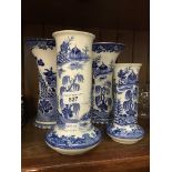 4 blue and white Mason's Ironstone vases. Catalogue only, live bidding available via our webiste. If