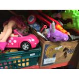 2 boxes of children's toys to include Mattel doll, toy guns, etc. Catalogue only, live bidding