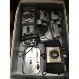 A box of mainly digital cameras and a set of binoculars. Catalogue only, live bidding available
