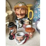 Royal Doulton figure Veteran Motorist and other small character jugs Catalogue only, live bidding