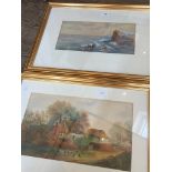 Two early 20th century school watercolours, monogrammed 'JPT', coastal scene and country cottage