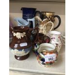 Eight antique jugs inc Doulton stoneware, Ridgeway & lustre Catalogue only, live bidding available