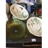 Box of pottery and glass inc. cakestands Catalogue only, live bidding available via our webiste.