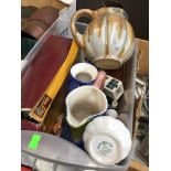 A box of pottery items and ornaments. Catalogue only, live bidding available via our webiste. If you