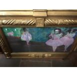 A large pastel drawing of ballerinas, signed W.Todd, in large gilded carved wooden frame, 97cm x