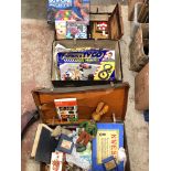 2 vintage suitcases containing good quantity of board games, vintage games, vintage rubber rabbit,