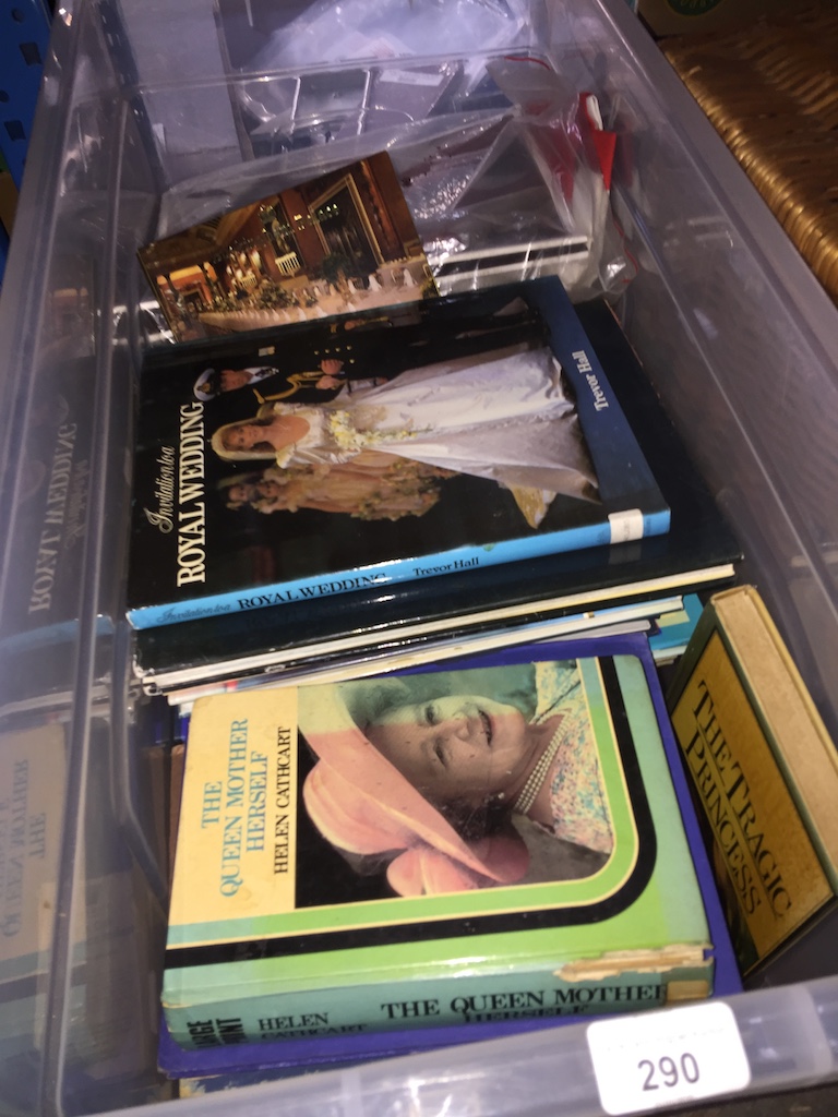 A crate of books on royalty. Catalogue only, live bidding available via our webiste. If you