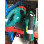 A Bosch AHS 41 ACCU battery operated hedge trimmer and a Bosch ALB 36 Li cordless leaf blower.