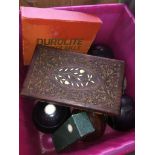 A mixed box including crown green bowls, snooker balls, billiard balls etc Catalogue only, live