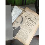 A folder of old newspapers to include The Guardian Sir Winston Churchill's funeral. Catalogue