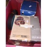 A box containing a relaxation fountain, led light, and a cable reel Catalogue only, live bidding