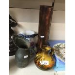 A copper trench art vase and another squat jug/vase, metal jug and Losol jug Catalogue only, live