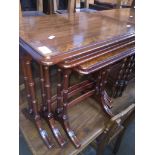 A reproduction nest of mahogany and burr wood tables Catalogue only, live bidding available via