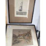 After Rowland Langmaid (British 1897-1956), sailing ship at sea, etching, together with another