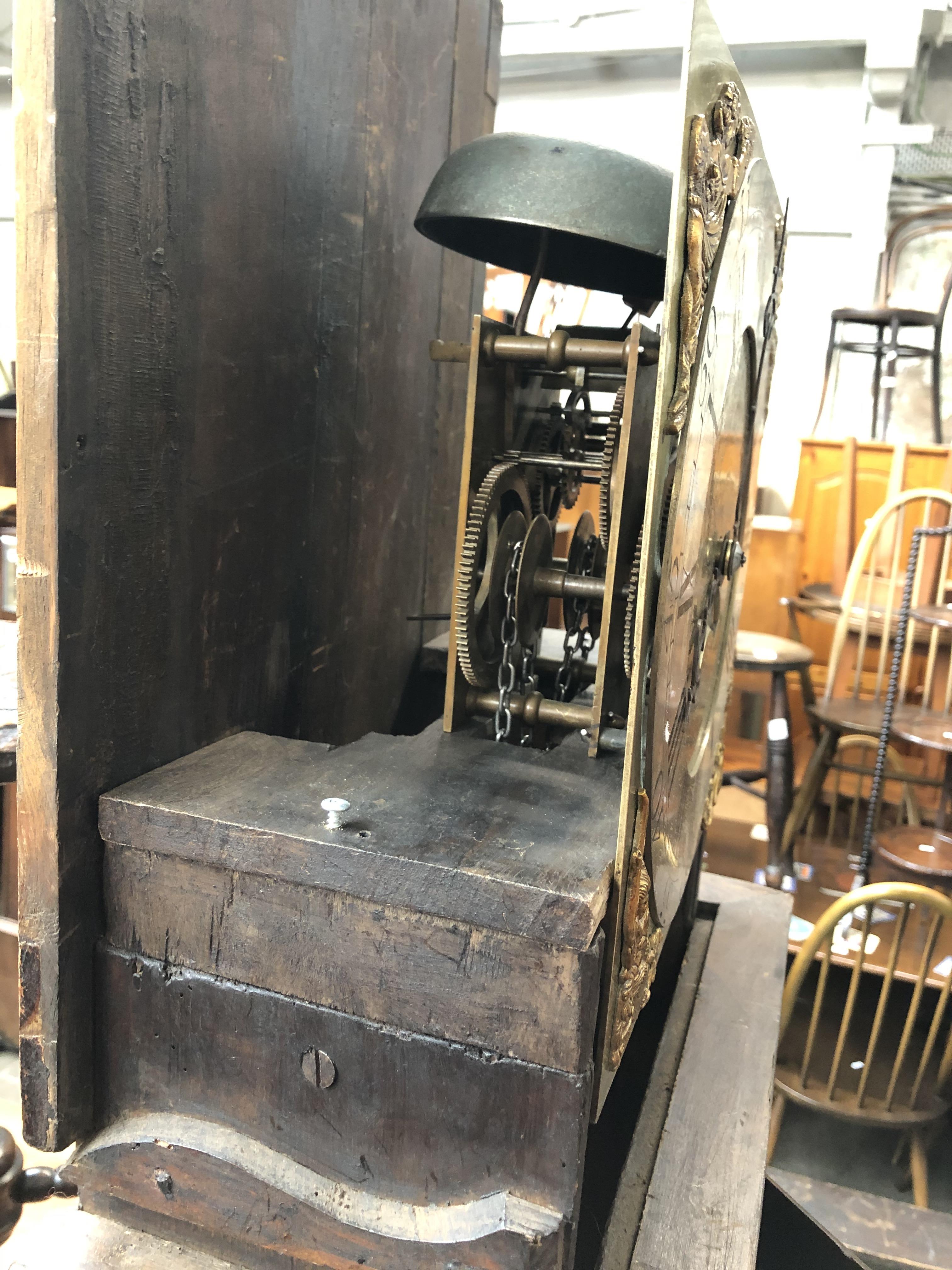 A Sam Harley - Salop, mahogany long case clock with brass dial - with weights, chains, pendulum - Bild 8 aus 13