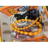 A box of bead necklaces inc pearl, amethyst, French jet, etc Catalogue only, live bidding