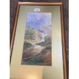 C R Wood, river landscape, watercolour, signed and dated 1900 lower right, 35cm x 16cm, framed and