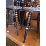 A pair of carved bobbin turned stools Catalogue only, live bidding available via our webiste. If you