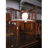 An Edwardian inlaid mahogany corner chair Catalogue only, live bidding available via our webiste. If