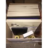 Box with LPs and boxed cutlery sets Catalogue only, live bidding available via our webiste. If you