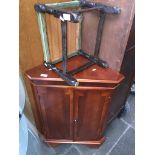 A Yew wood corner cabinet and a rush stool Catalogue only, live bidding available via our webiste.