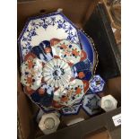 Box with Wedgwood blue and white dressing table set and plates Catalogue only, live bidding