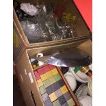 2 boxes of misc kitchen items, ceramics, glass, etc. Catalogue only, live bidding available via